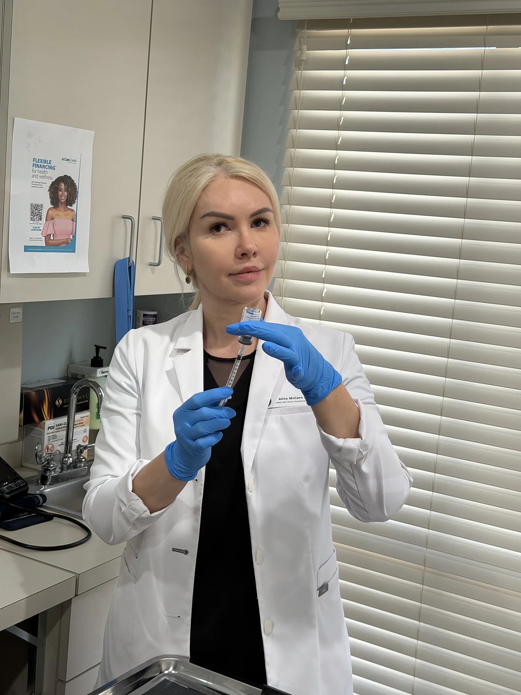 Alina McCann preparing a weekly injection