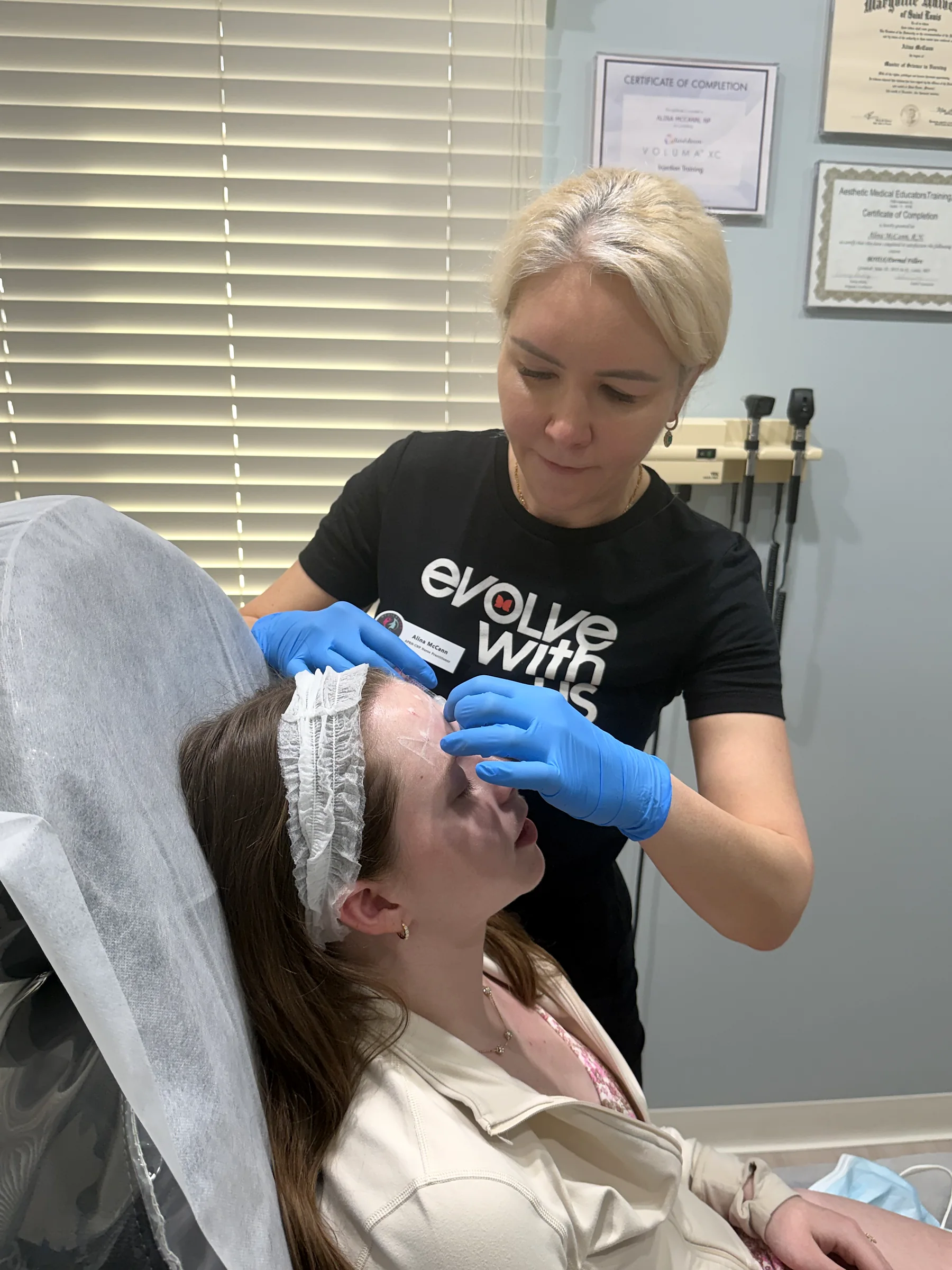 A Botox brow lift being placed