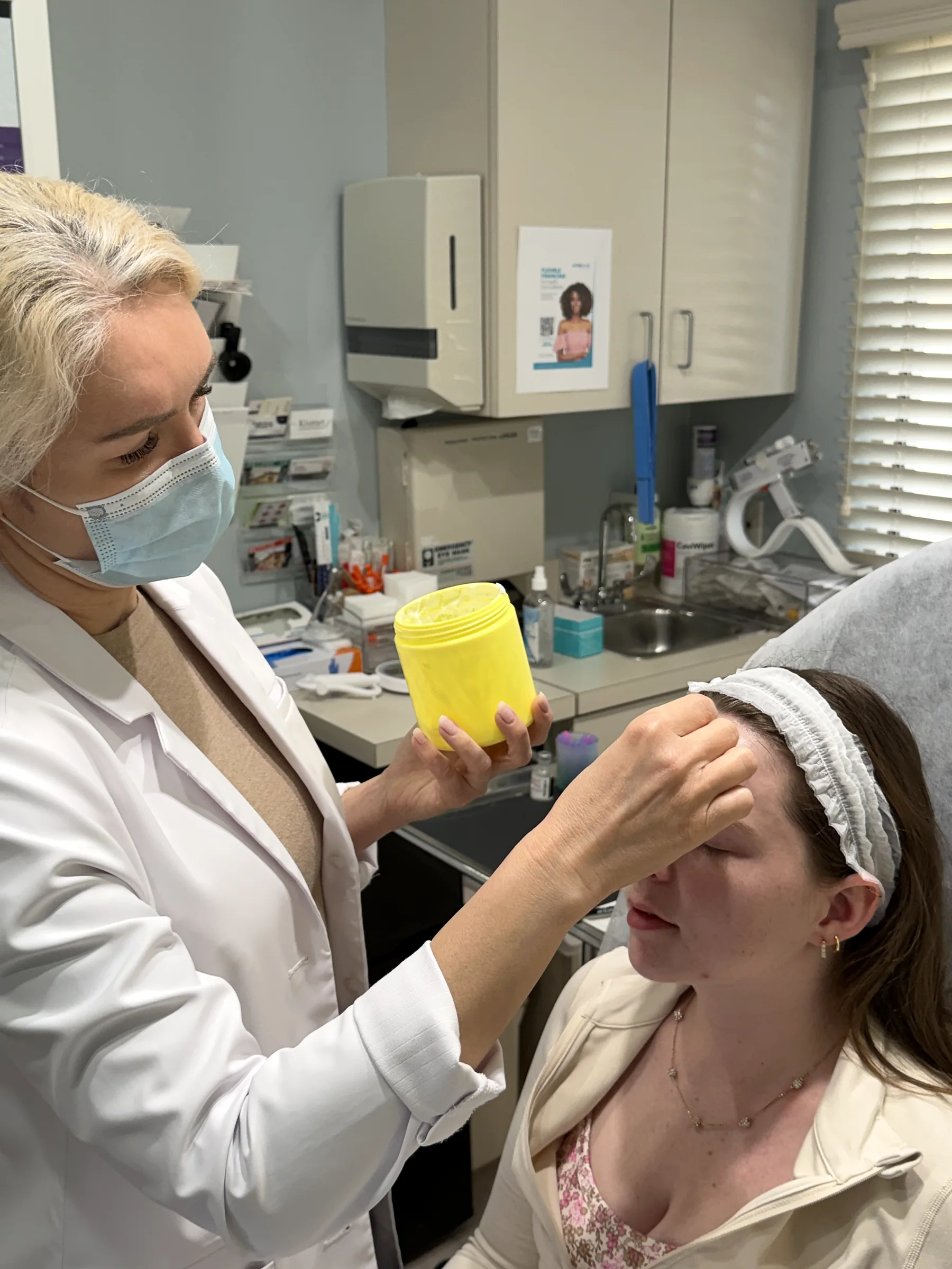 A peel being applied in the treatment room
