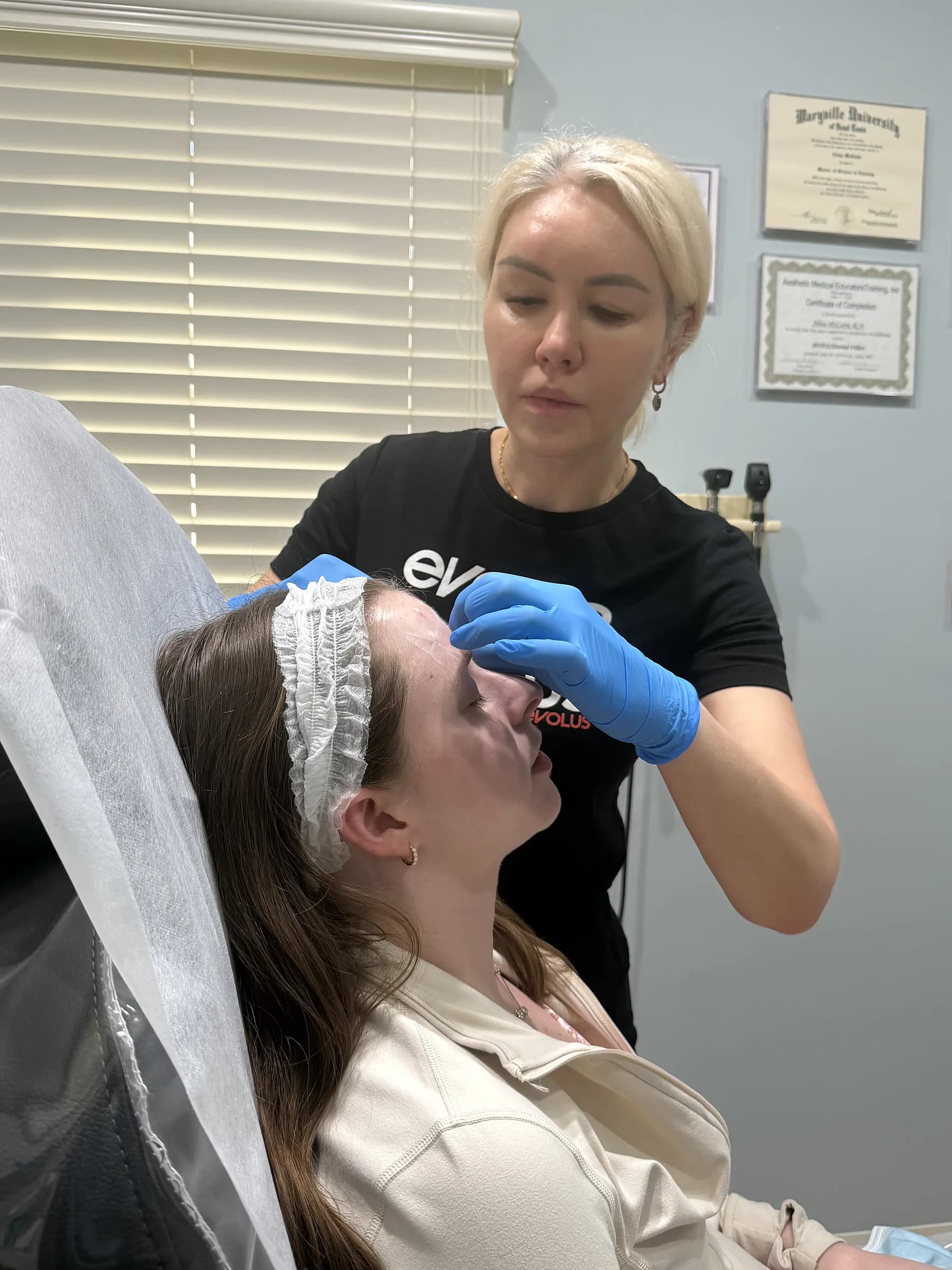 Botox placed in the forehead