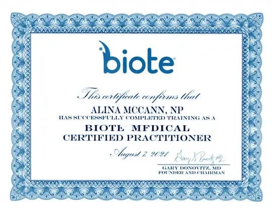 Biote Medical certified practitioner, hormone optimization, 2021