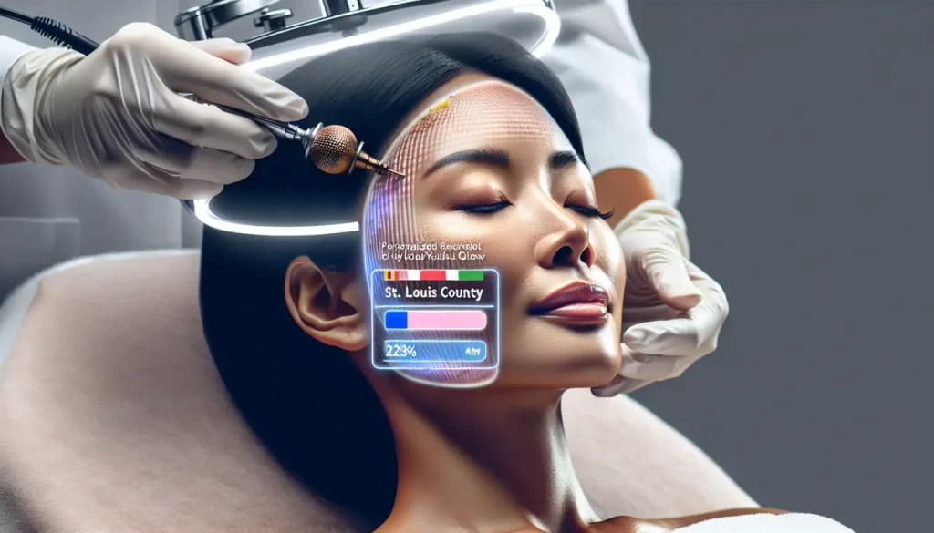 Person receiving personalized skin care treatment with a specialized device, emphasizing rejuvenation and youthful glow in a clinical setting.